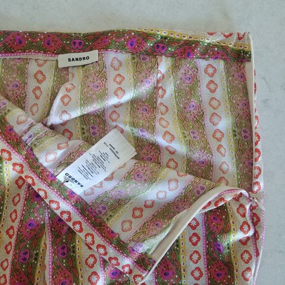 Sandro silky lightweight floral striped wide leg pants pink green 42 converts 10 - Picture 9 of 16